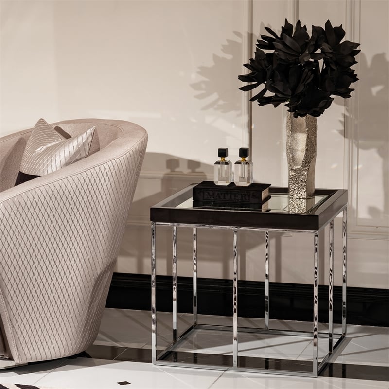 Carmela End Table - Glossy Charcoal Sand