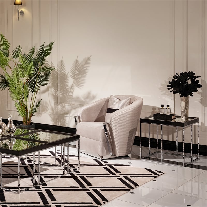 Carmela End Table - Glossy Charcoal Sand
