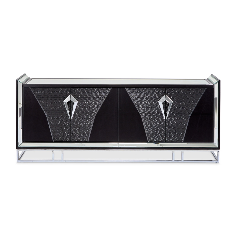 Michael Amini Carmela Console Cabinet - Glossy Charcoal Sand
