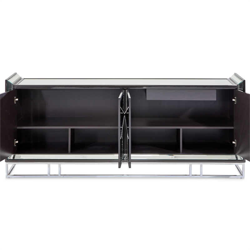 Michael Amini Carmela Console Cabinet - Glossy Charcoal Sand