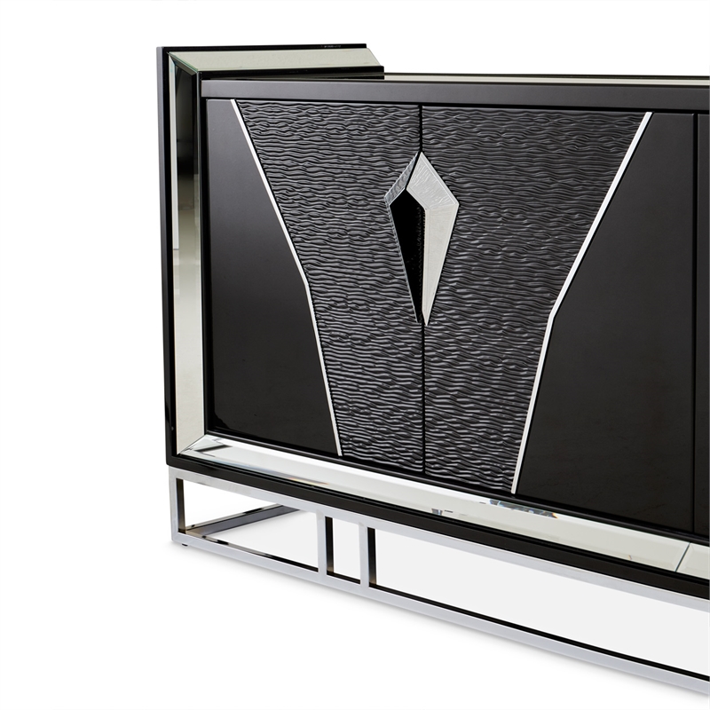 Michael Amini Carmela Console Cabinet - Glossy Charcoal Sand