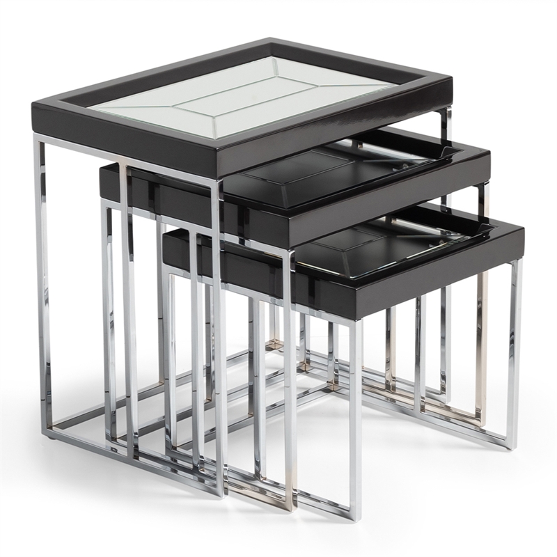 Carmela Set of 3 Nesting Tables - Glossy Charcoal Sand
