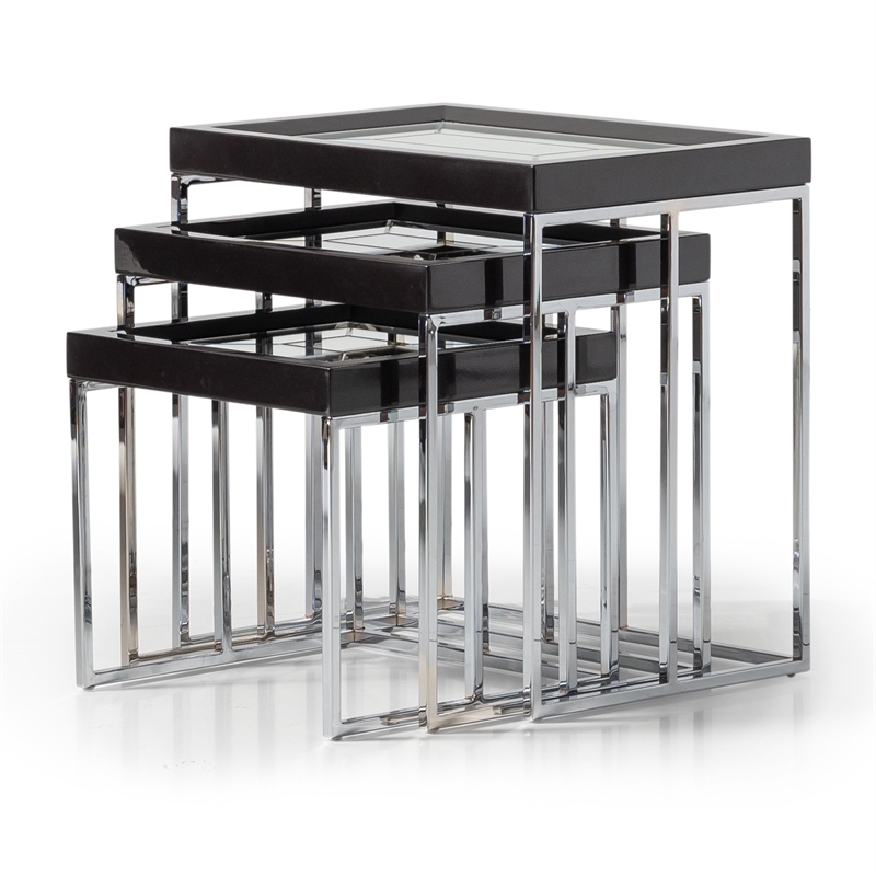 Carmela Set of 3 Nesting Tables - Glossy Charcoal Sand