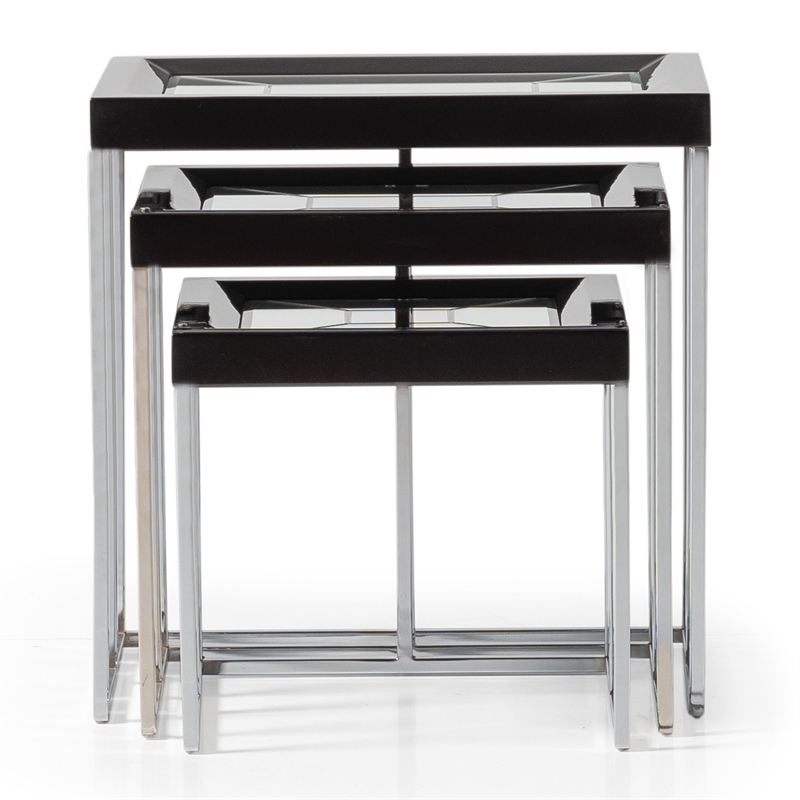 Carmela Set of 3 Nesting Tables - Glossy Charcoal Sand