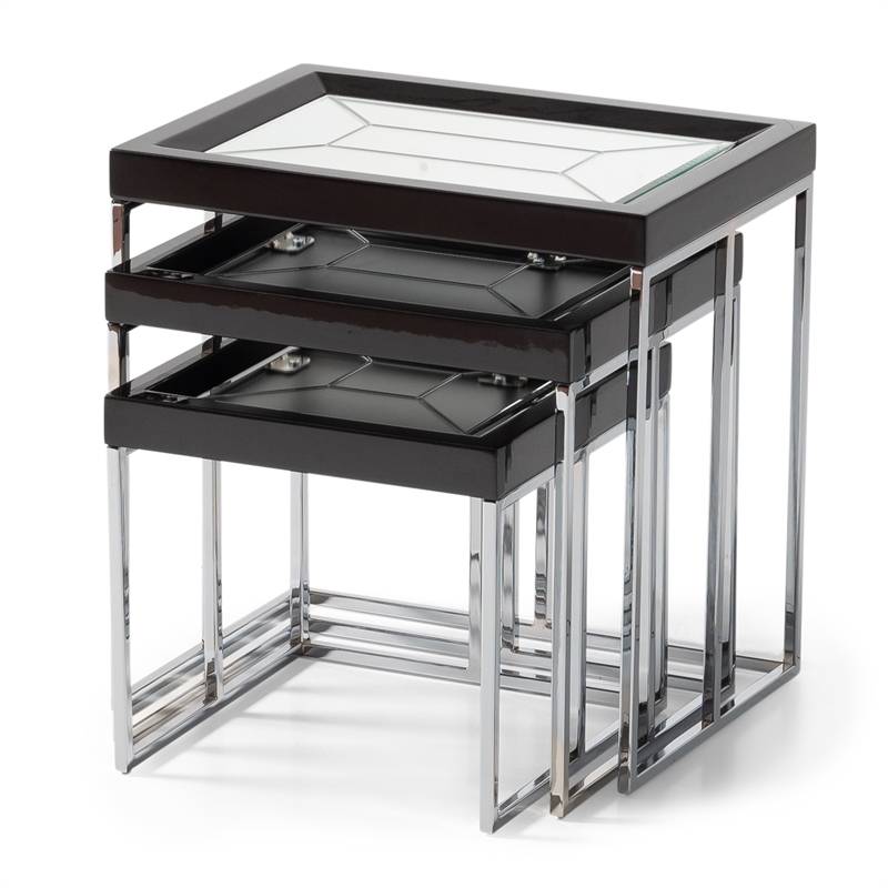 Carmela Set of 3 Nesting Tables - Glossy Charcoal Sand