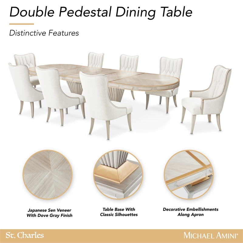 St. Charles Double Pedestal Dining Table -  Dove Gray