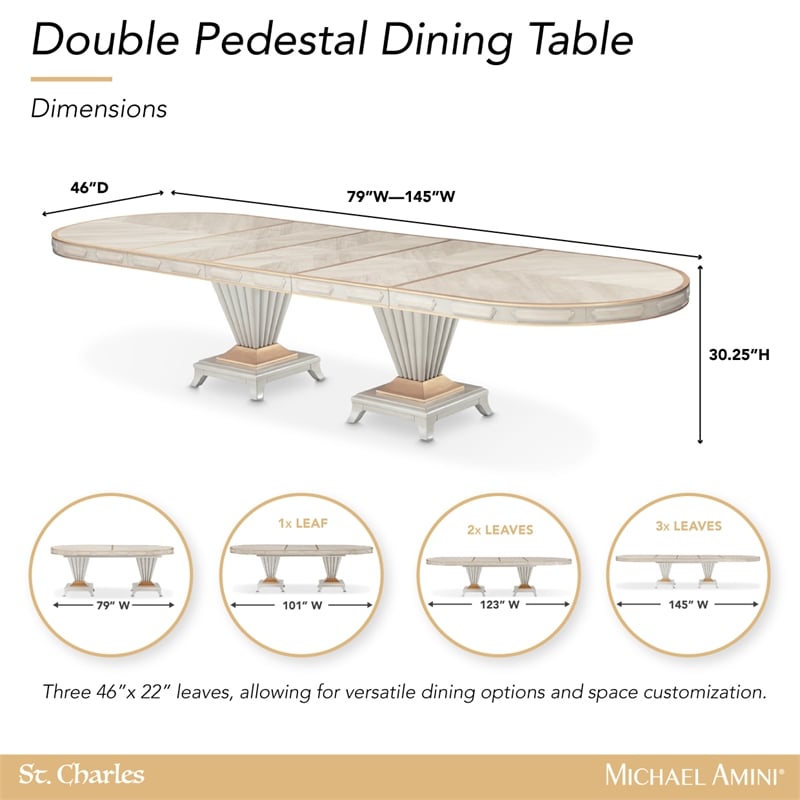 St. Charles Double Pedestal Dining Table -  Dove Gray