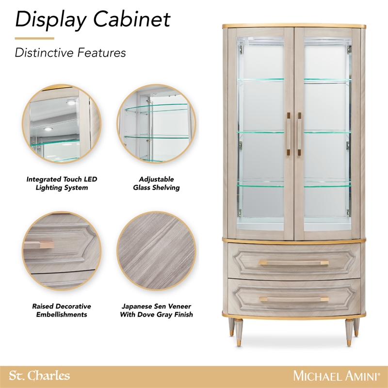 Michael Amini St. Charles Display Cabinet - Dove Gray
