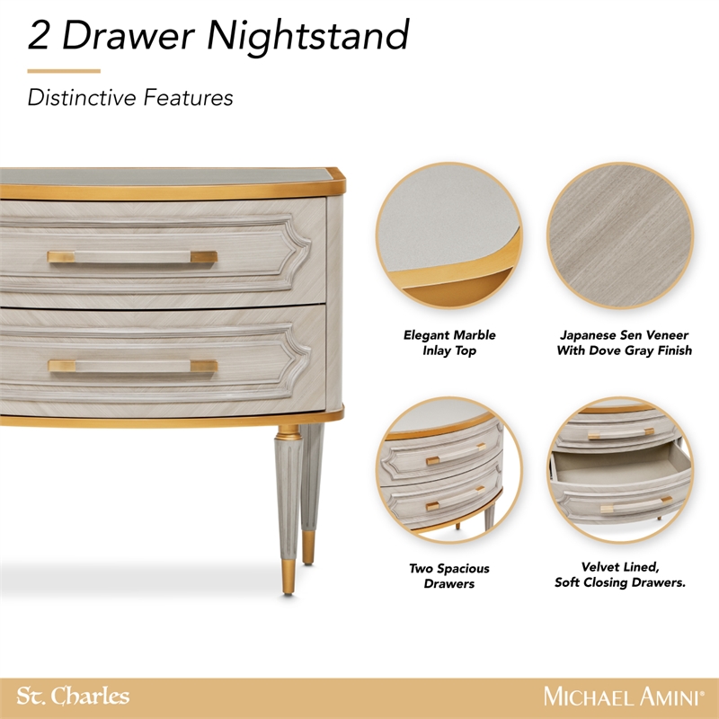 St. Charles 2-Drawer Nightstand - Dove Gray