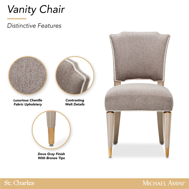St. Charles Chenille Vanity Chair - Dove Gray