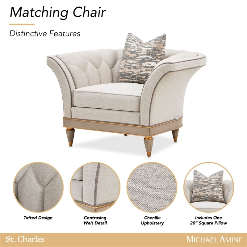 St. Charles Matching Chenille Accent Chair - Natural/Dove Gray