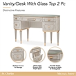 St. Charles Vanity Desk with Glass Top - Dove Gray