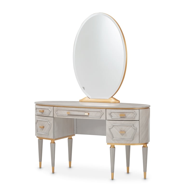 St. Charles Vanity Desk with Mirror - Dove Gray