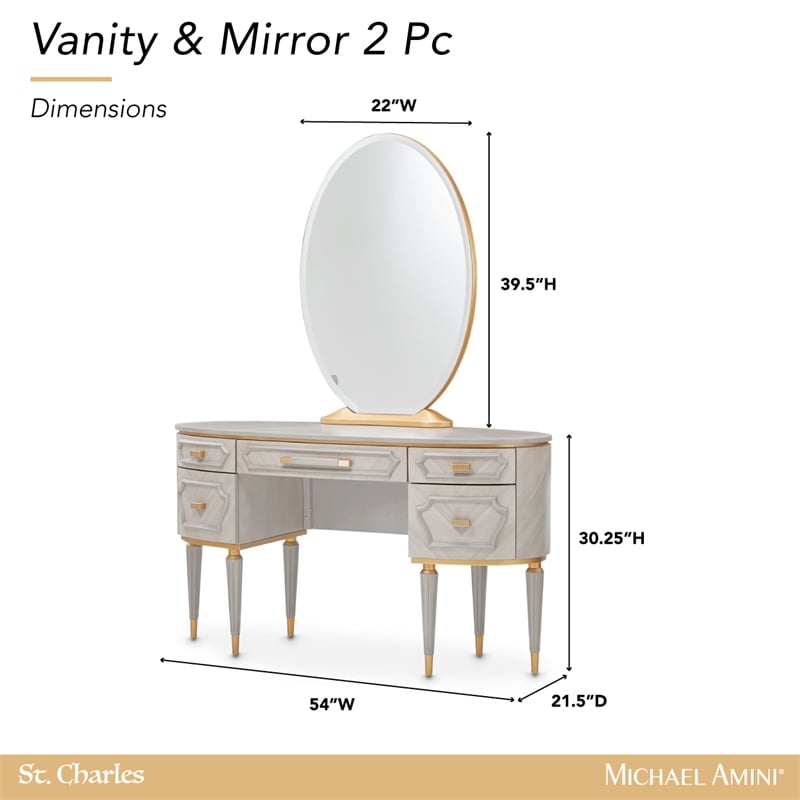 St. Charles Vanity Desk with Mirror - Dove Gray
