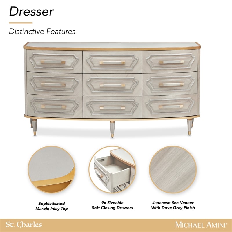 st. charles 9-drawer dresser - dove gray