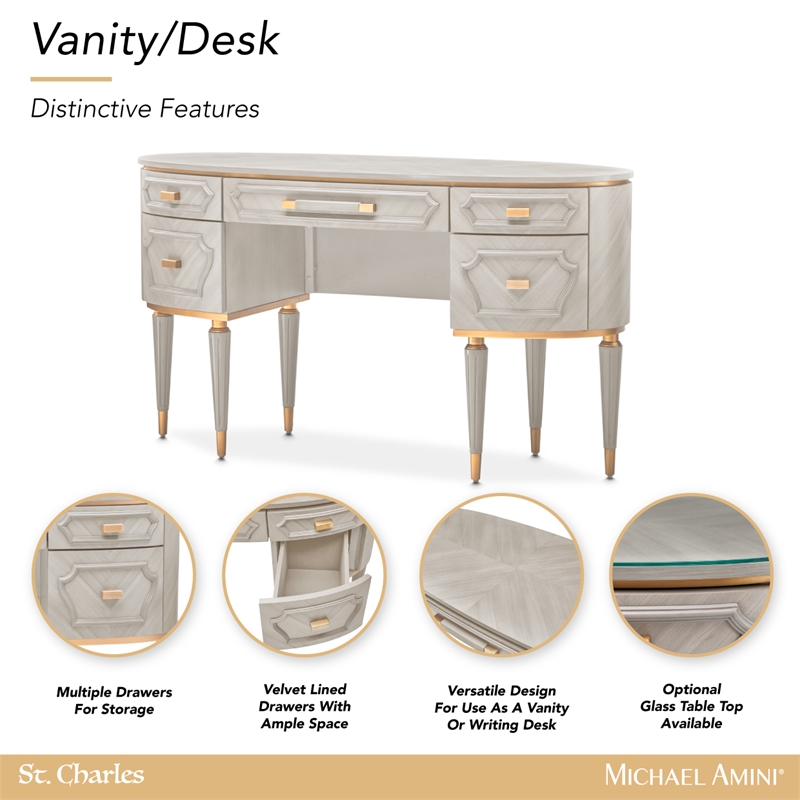 Michael Amini St. Charles Vanity Desk - Dove Gray