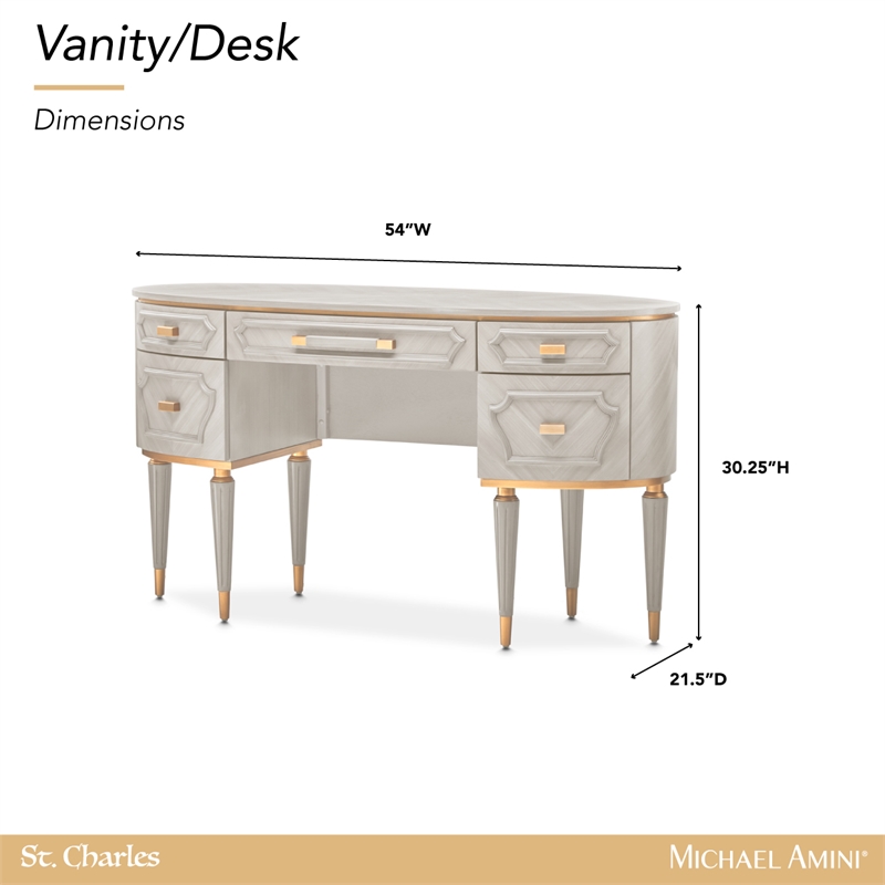 Michael Amini St. Charles Vanity Desk - Dove Gray