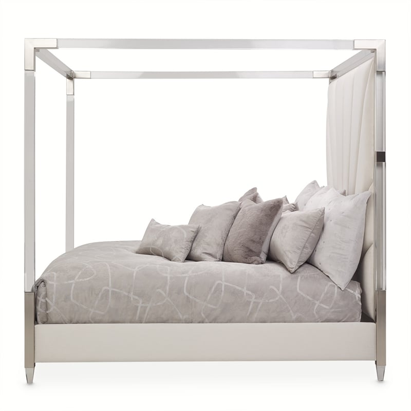 Michael Amini Penthouse Eastern King Canopy Bed - Frosted Linen