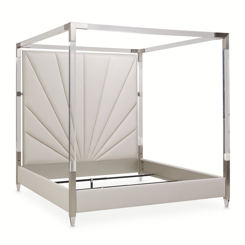 Michael Amini Penthouse Eastern King Canopy Bed - Frosted Linen