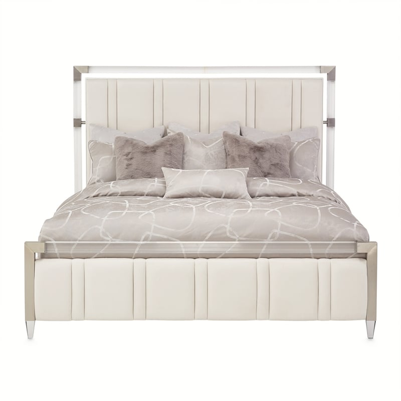 Michael Amini Penthouse Short Queen Panel Bed - Frosted Linen