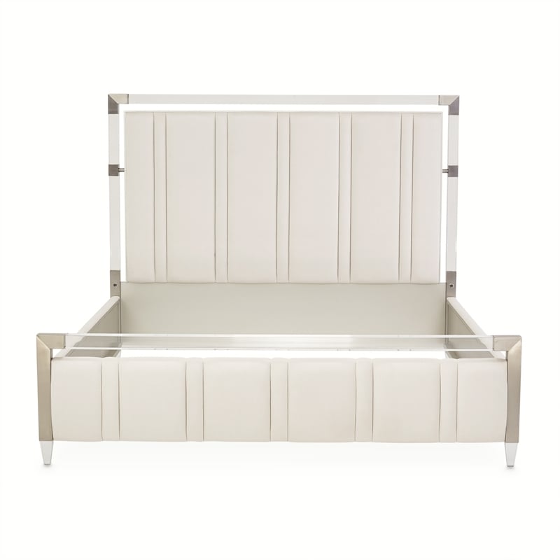 Michael Amini Penthouse Short Queen Panel Bed - Frosted Linen