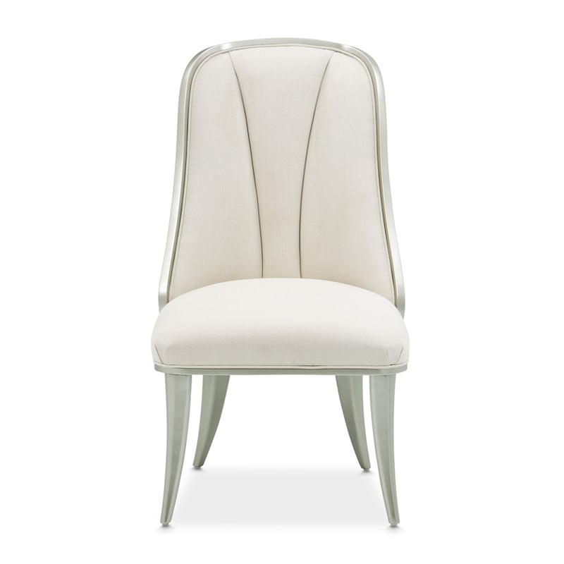 Michael Amini Penthouse Set of 2 Dining Side Chairs - Frosted Linen/Silver Mist