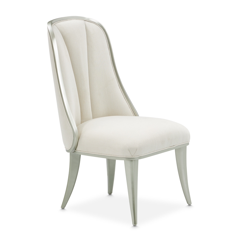 Michael Amini Penthouse Set of 2 Dining Side Chairs - Frosted Linen/Silver Mist