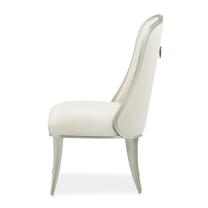 Michael Amini Penthouse Set of 2 Dining Side Chairs - Frosted Linen/Silver Mist