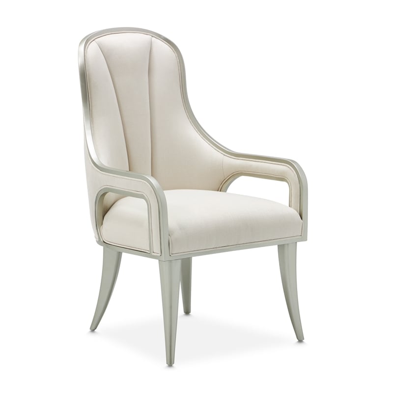 Michael Amini Penthouse Set of 2 Dining Arm Chairs - Frosted Linen/Silver Mist