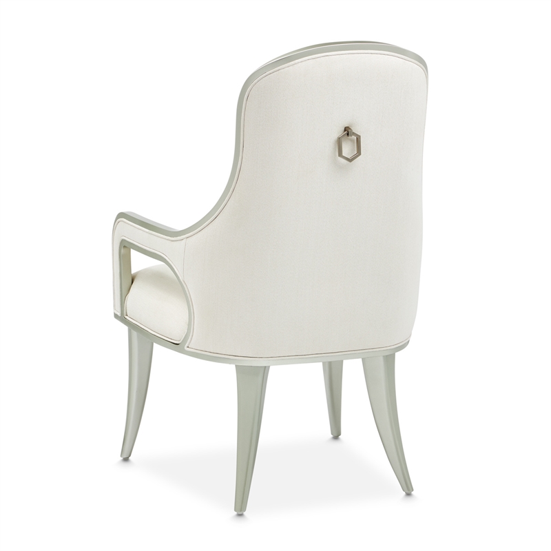 Michael Amini Penthouse Set of 2 Dining Arm Chairs - Frosted Linen/Silver Mist