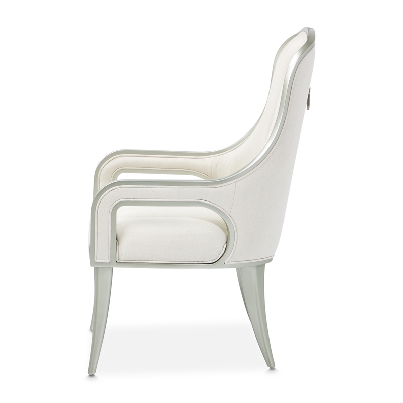 Michael Amini Penthouse Set of 2 Dining Arm Chairs - Frosted Linen/Silver Mist
