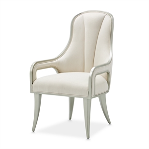 Michael Amini Penthouse Set of 2 Dining Arm Chairs - Frosted Linen/Silver Mist
