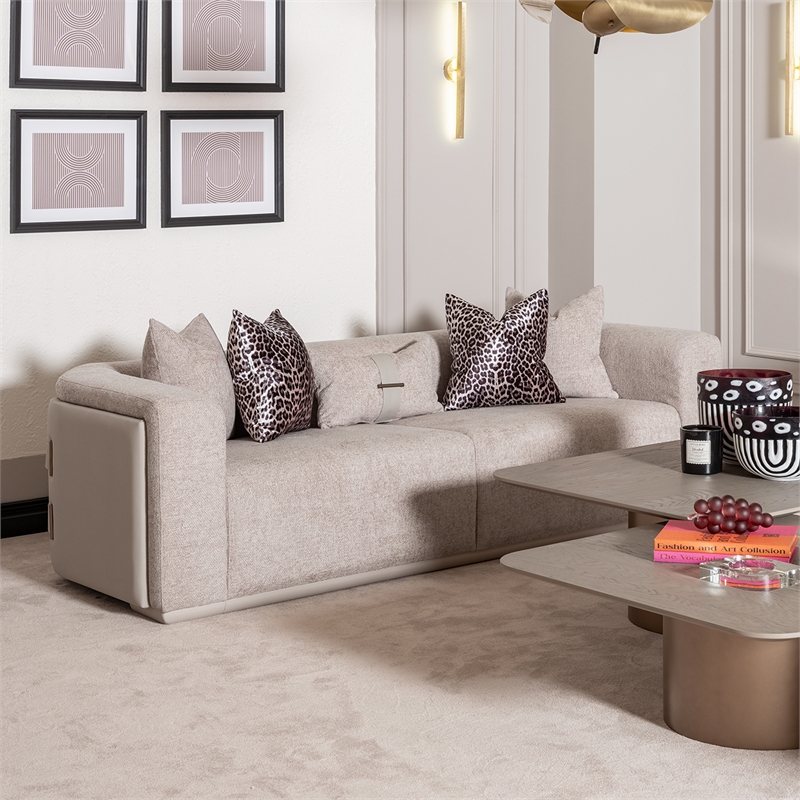 Michael Amini Canberra Chenille Sofa - Mink/Light Ash