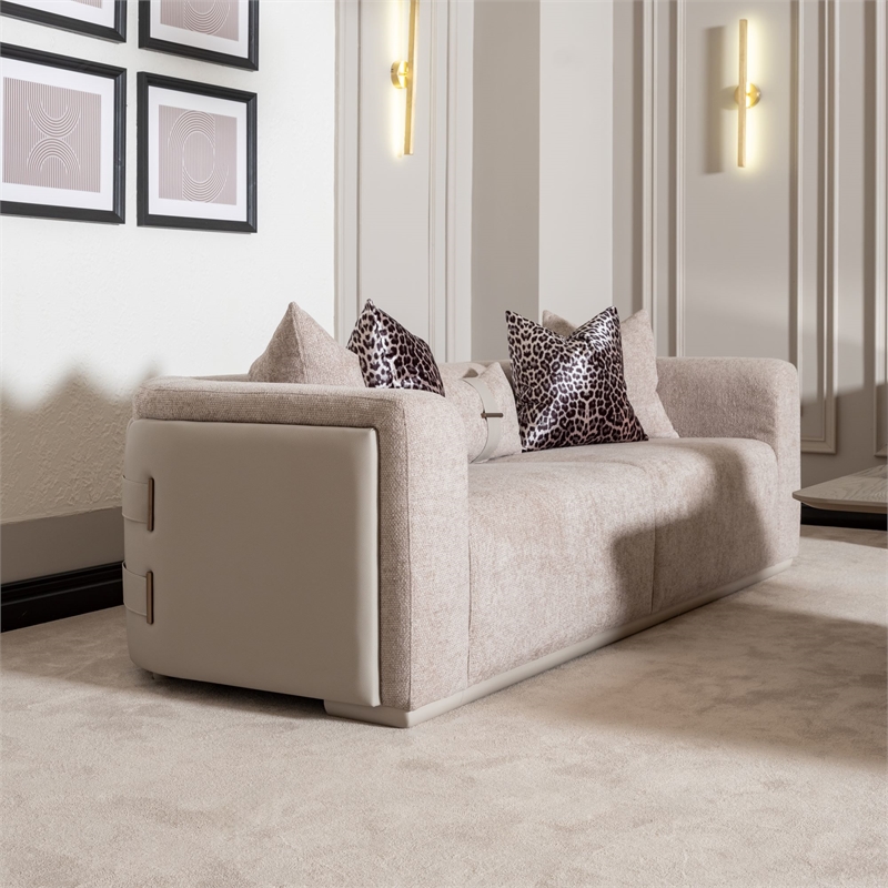 Michael Amini Canberra Chenille Sofa - Mink/Light Ash