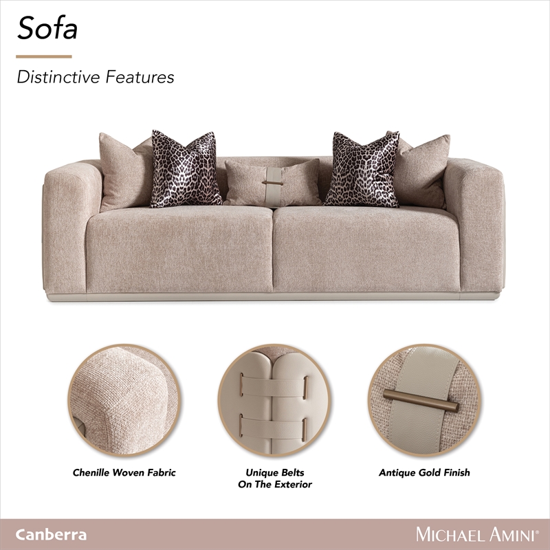 Michael Amini Canberra Chenille Sofa - Mink/Light Ash