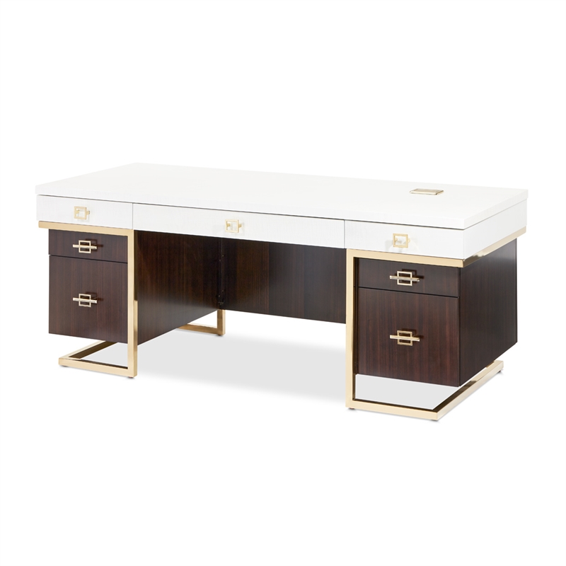 Michael Amini Belmont Place Desk and Chair Office Set in Cream/Espresso