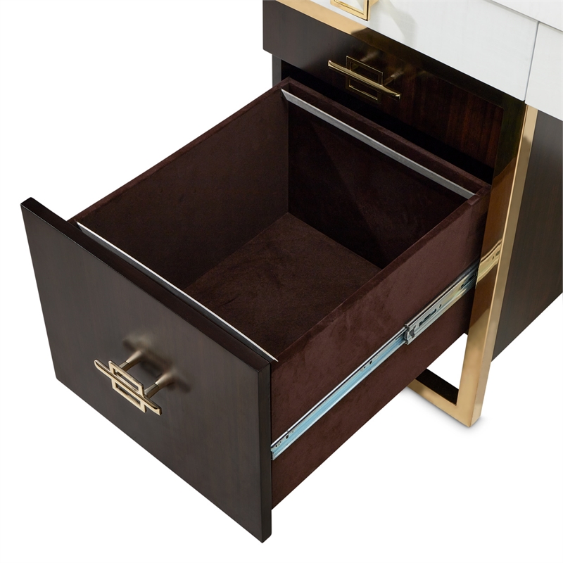 Michael Amini Belmont Place Desk and Chair Office Set in Cream/Espresso