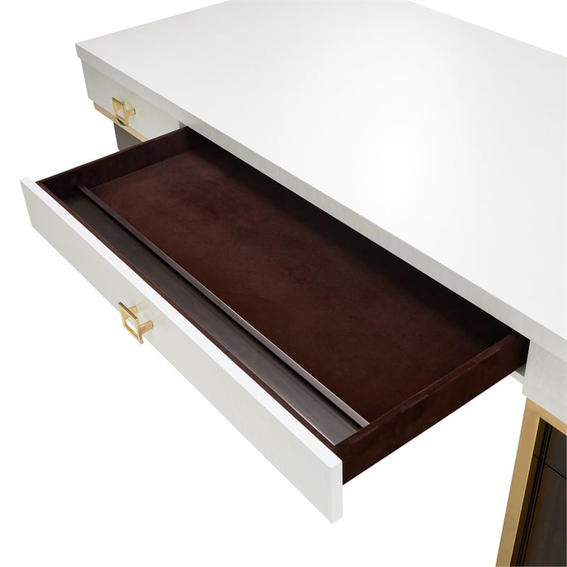 Michael Amini Belmont Place Desk and Chair Office Set in Cream/Espresso
