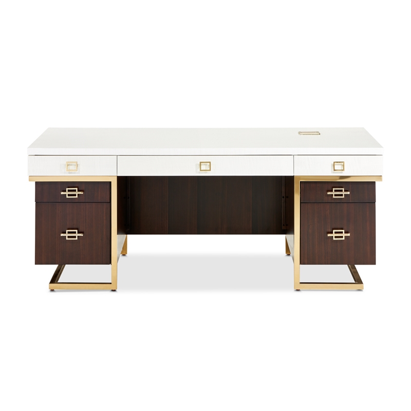 Michael Amini Belmont Place Desk and Chair Office Set in Cream/Espresso
