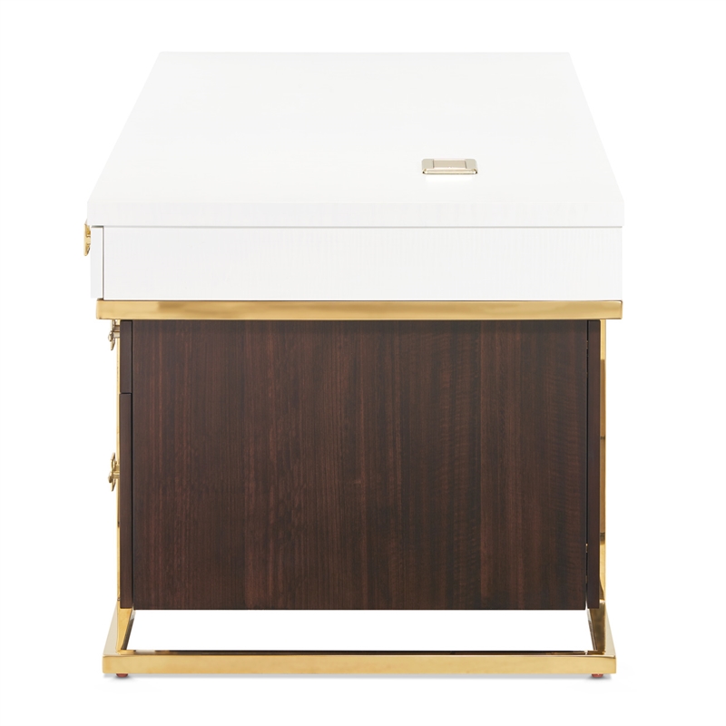 Michael Amini Belmont Place Desk and Chair Office Set in Cream/Espresso