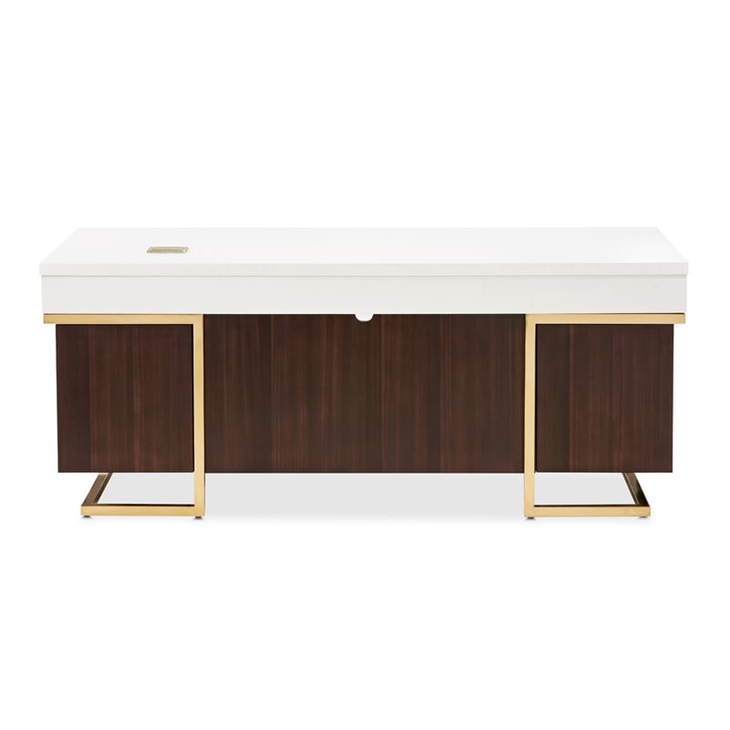 Michael Amini Belmont Place Desk and Chair Office Set in Cream/Espresso