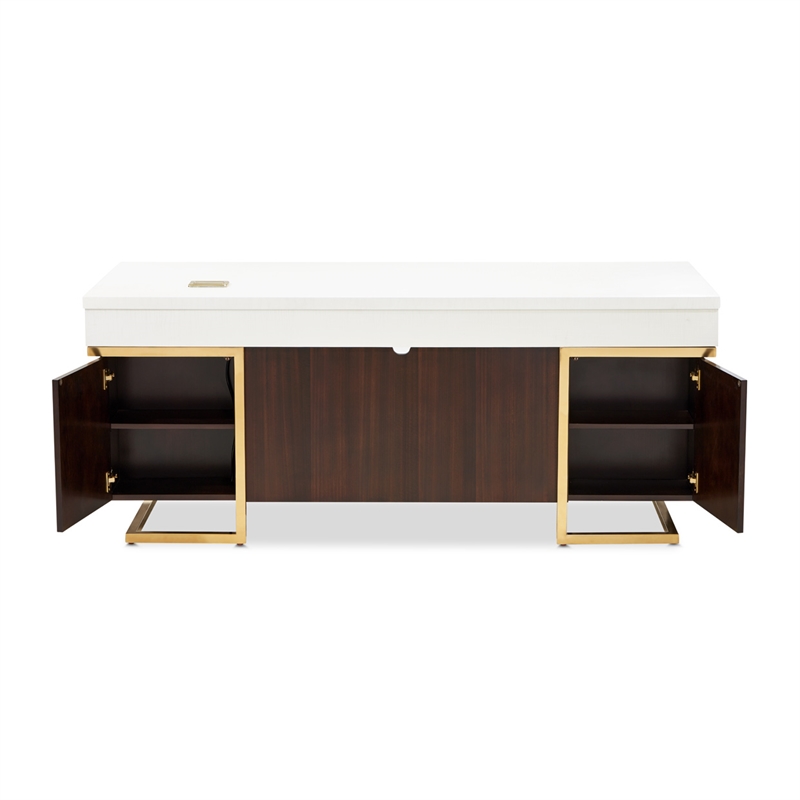 Michael Amini Belmont Place Desk and Chair Office Set in Cream/Espresso