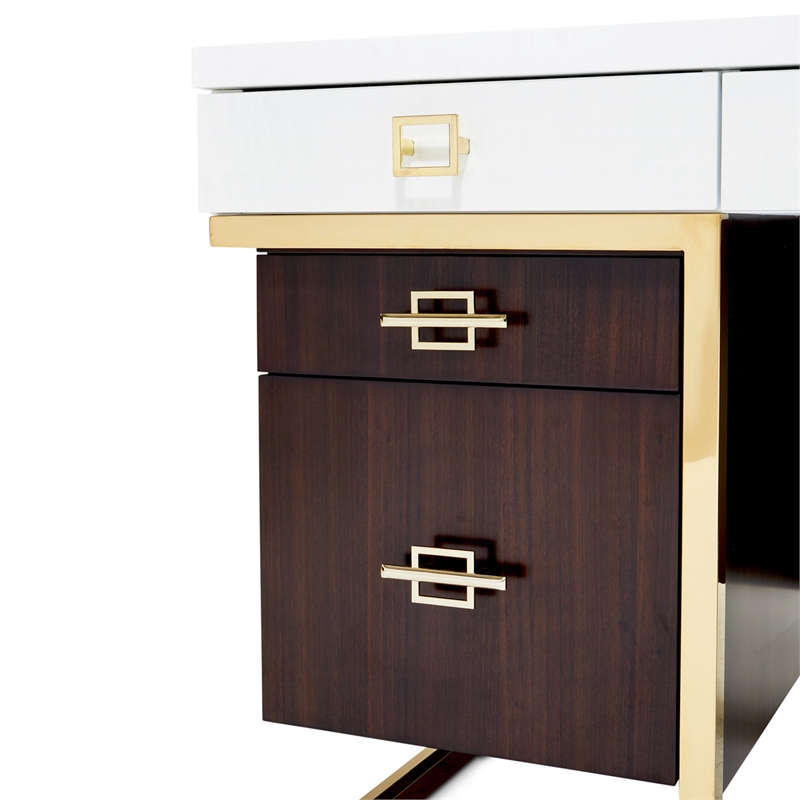 Michael Amini Belmont Place Desk and Chair Office Set in Cream/Espresso