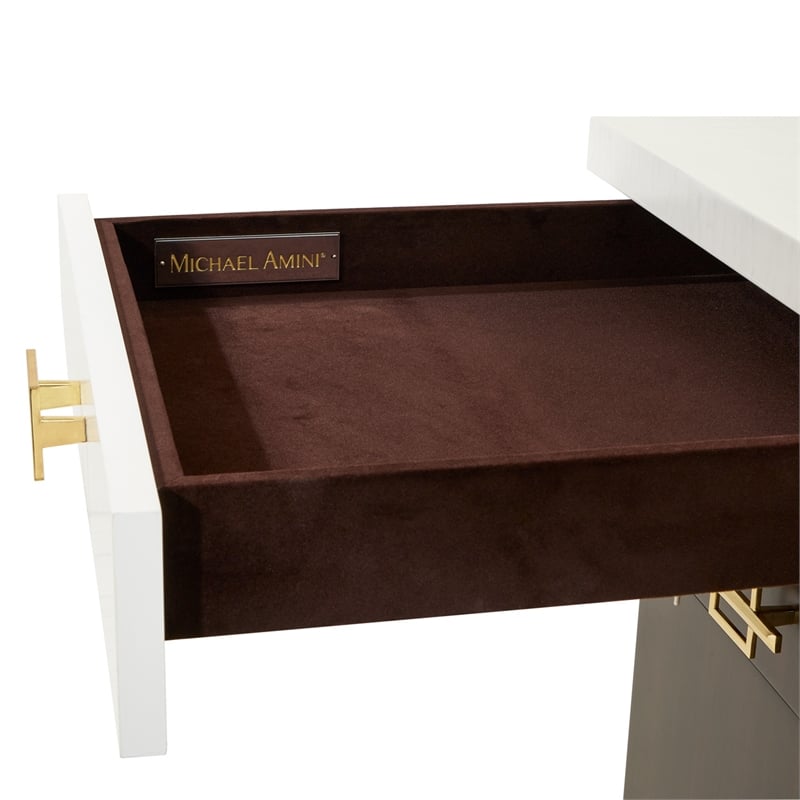 Michael Amini Belmont Place Desk and Chair Office Set in Cream/Espresso