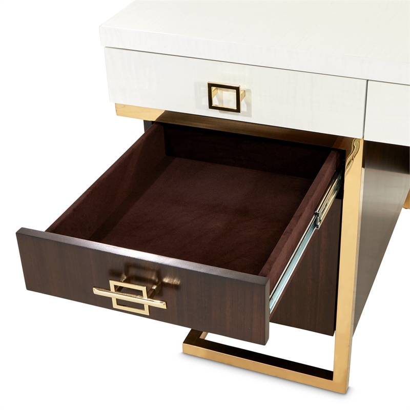 Michael Amini Belmont Place Desk and Chair Office Set in Cream/Espresso
