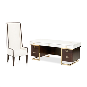 Michael Amini Belmont Place Desk and Chair Office Set in Cream/Espresso