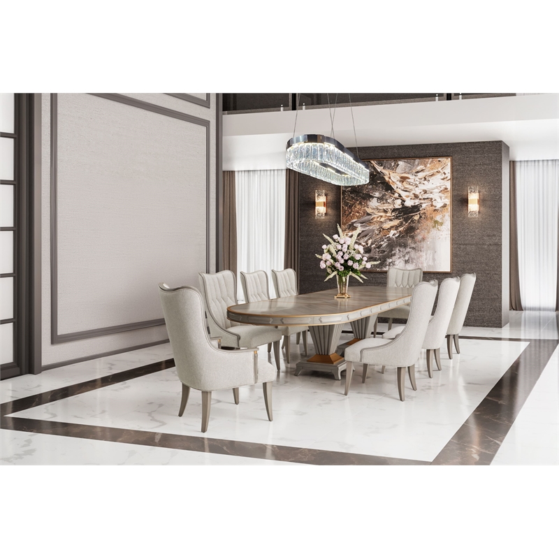 Michael Amini St. Charles 9-Piece Pedestal Dining Room Set - Dove Gray