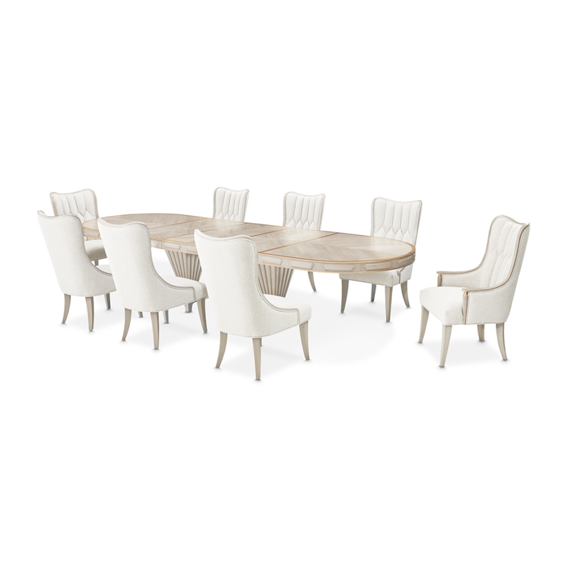Michael Amini St. Charles 9-Piece Pedestal Dining Room Set - Dove Gray