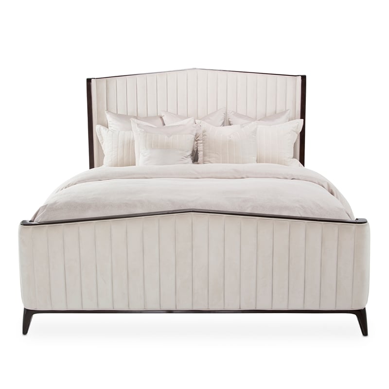 Paris Chic Eastern King Channel Tufted Velvet Bed - Ivory/Espresso