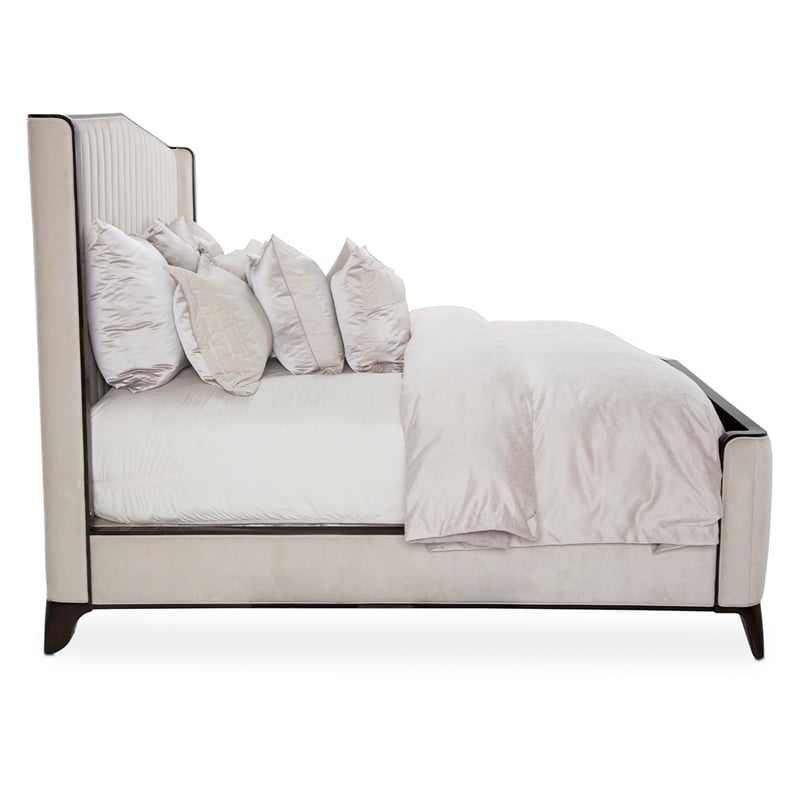 Paris Chic Eastern King Channel Tufted Velvet Bed - Ivory/Espresso